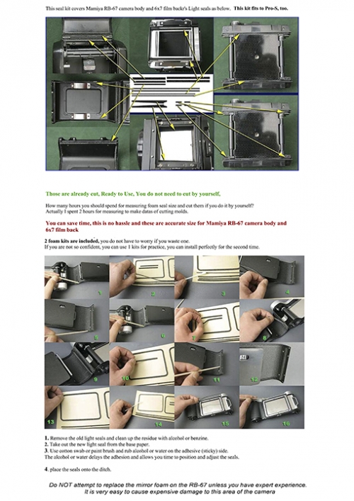 Replacement Light Seal Kit Mamiya RB67 (inc ProS) Nik & Trick