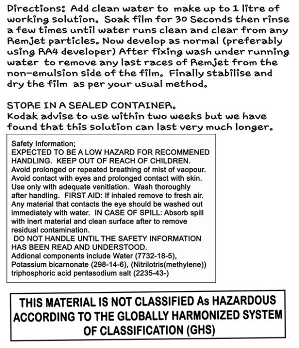 Remjet Dissolving PreBath 300ml Genuine Kodak ECN2 PreWash Nik & Trick Photo Services