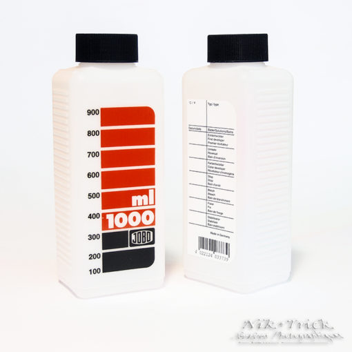Jobo Wide Neck 1 Litre Bottle Genuine Jobo part.  One litre wide neck storage bottle in black Stand alone or to fit CPE, CPA and other Jobo machines,