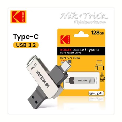 Kodak 64gb K273 Double Ended USB3.2 to USB-Type C Flash Drive