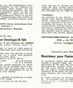 Vintage Orwo B104 aka Agfa Blautol Paper Developer